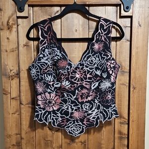 Nikki Italy Pink Metallic Floral Bead Fitted Top Size 11 (Juniors)